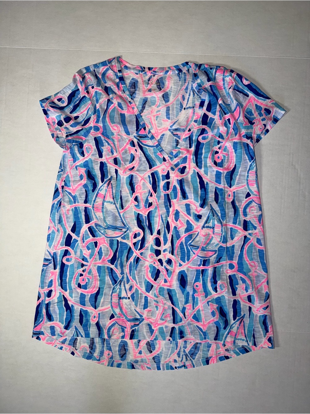 Lilly Pulitzer Pink & Blue Nautical Rope Print V-Neck Top